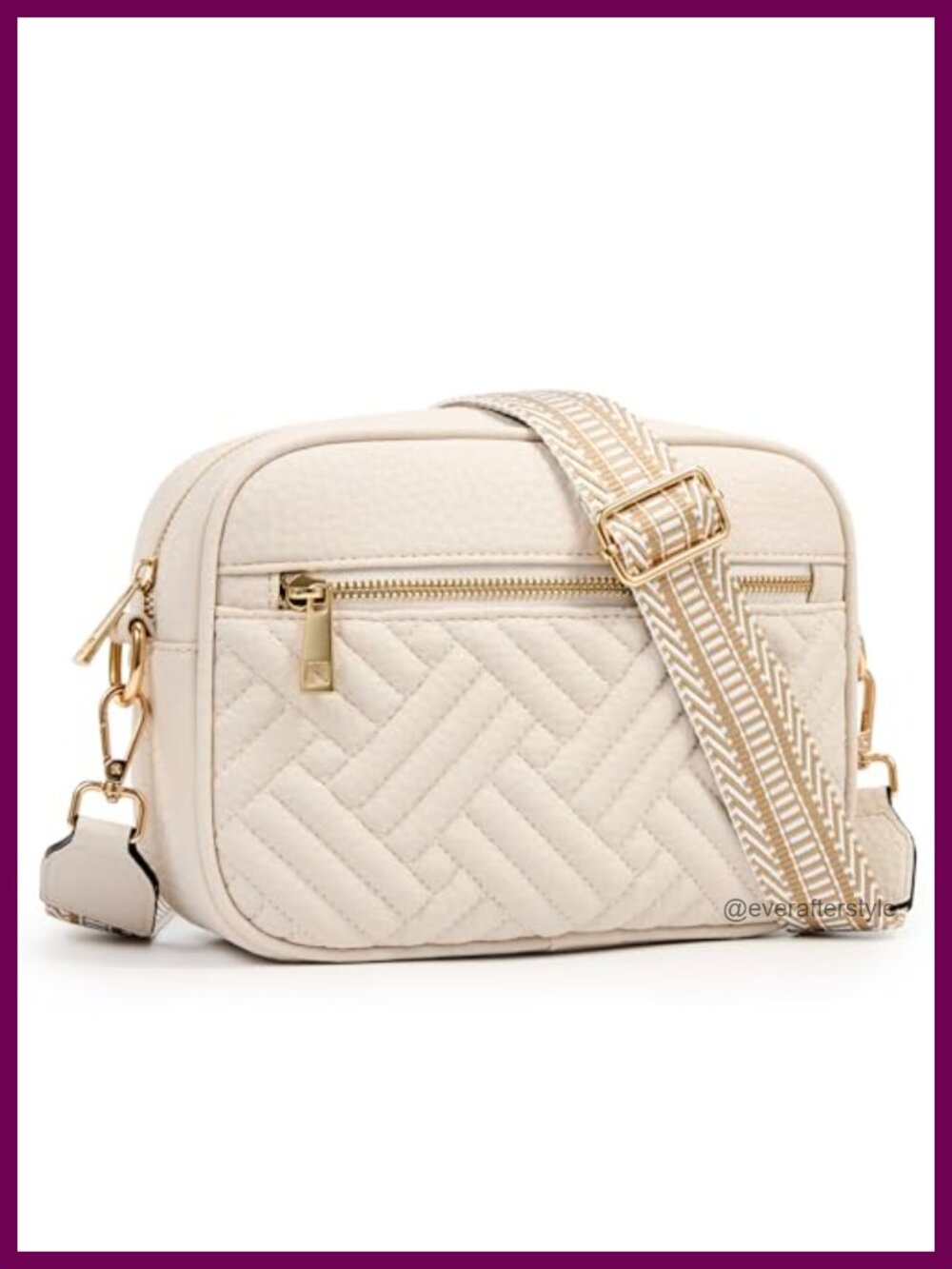 Quilted Crossbody Bag Small Vegan Leather Purse Adjustable Strap